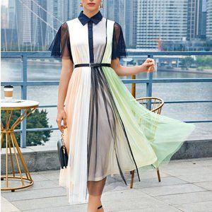 SHEIN Colorblock Mesh Shirt Dress (belt not included)